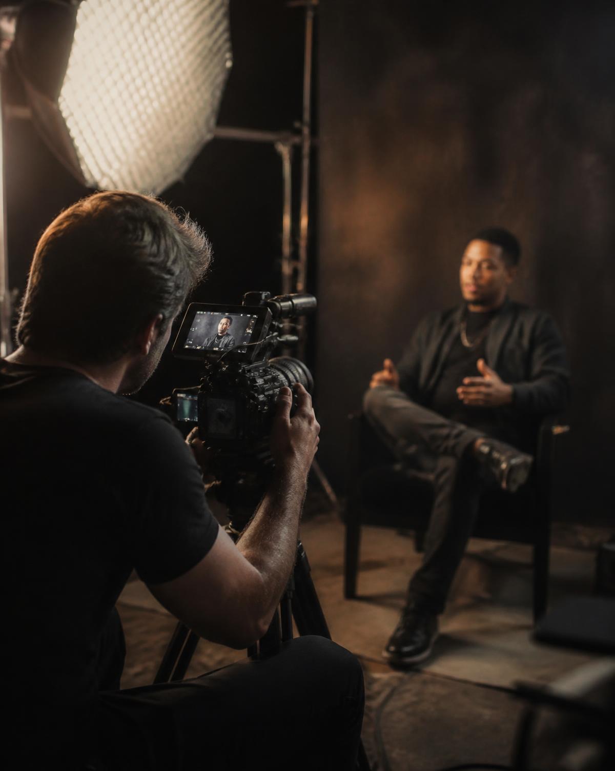 Tournage d'une interview en coulisses d'un événement