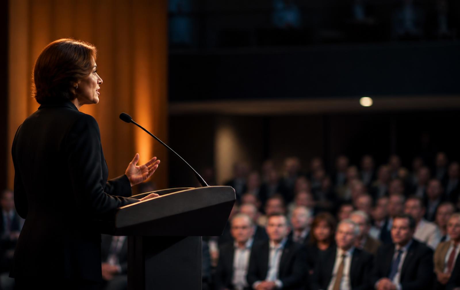 Prise de parole devant un public lors d'un événement institutionnel